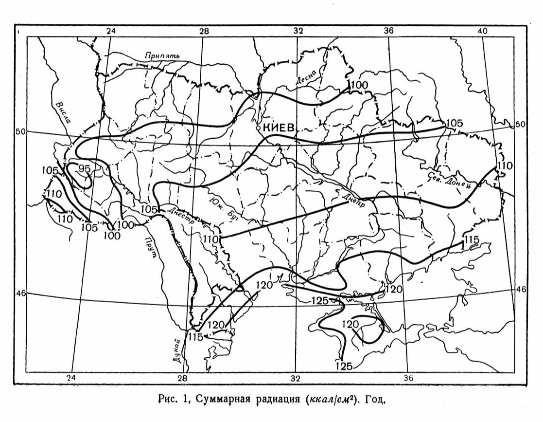 Рис. 1, Суммарная радиация (ккал^м 2)- Год, Рис. 1, Суммарная радиация (ккал^м 2)- Год,