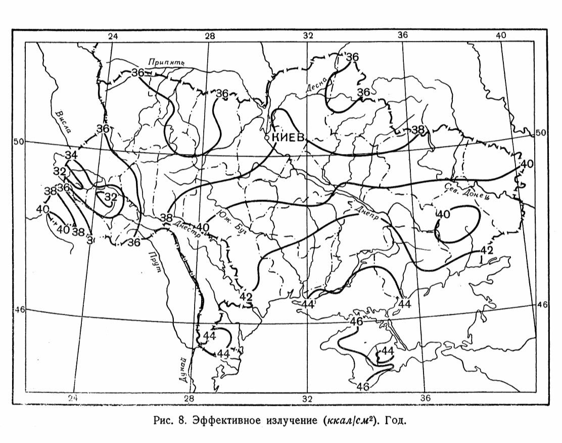 Рис. 8. Эффективное излучение (ккал1см2). Год Рис. 8. Эффективное излучение (ккал1см2). Год